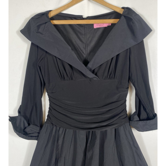 Eliza J Dress Size 10 Black Formal Fit & Flare 1950s Style Jersey Knit Satin - Picture 4 of 13
